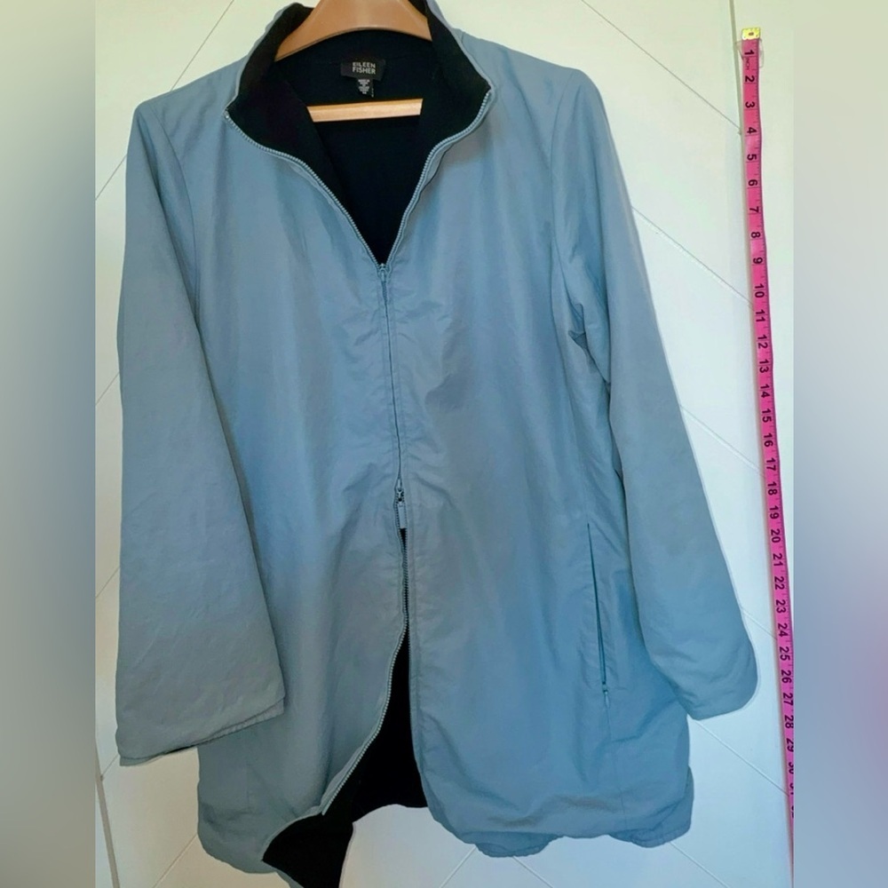 EILEEN FISHER Light Blue Nylon Wool Blend Zip Front Long Sleeve Jacket medium - Picture 13 of 13